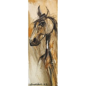 Mashkoor Raza, 12 x 36 Inch, Oil on Canvas, Horse Painting, AC-MR-581